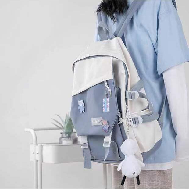 Colgante de alta apariencia mochila ins contraste de color de gran capacidad mujer estudiante de secundaria mochila de computadora nicho Harajuku estilo masculino