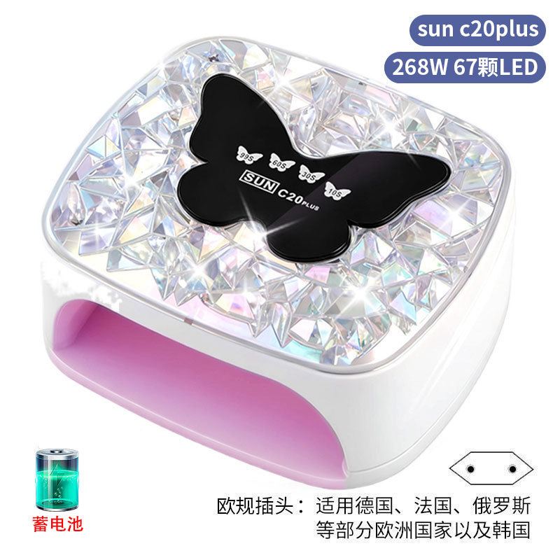 Lámpara de manicura inteligente de alta gama de luz de terapia de diamante 256W de alta potencia de pegamento de vinilo lámpara de horneado de dos manos secador de uñas transfronterizas