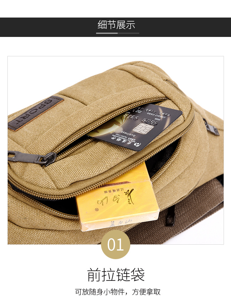 Men's construction site work close-fitting waist bag, wear-resistant canvas, crossbody mobile phone, loose change, crossbody single-shoulder convenient multi-layer bag undefined