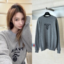 天花板品质25F潮牌新款P家提花徽标针织套头圆领毛衣男女明星同款