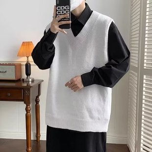Autumn V-Neck Knitted Vest Men's Korean-style Fashionable All-match Student Loose British Academy Style Couple's Sweater Vest