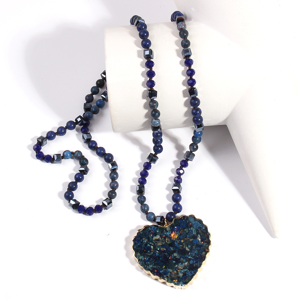70g Weight Sweater Chain Classification Glass Chain Material 1 Piece Quantity Daily Occasion Glass Material Heart Shape Pattern Women's Gender Beaded, Plating Design Bohemian Style Bohemian Heart Shape Glass Stone Sweater Chain In Bulk Natural Stone Necklace 10