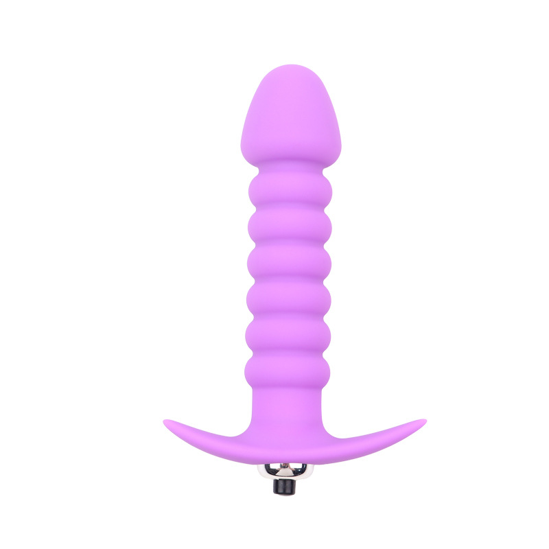 Vibrating Silicone Anal Plug with Ribbed Texture and Button Control — detail image 9