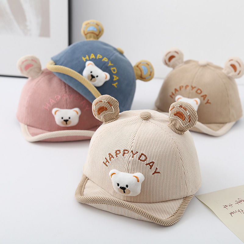 Sombreros para bebés otoño-invierno super lindo oso pequeño sombrero de lengua de pato para niños pequeños bebés primavera- Otoño sombrero de béisbol para niños pequeños