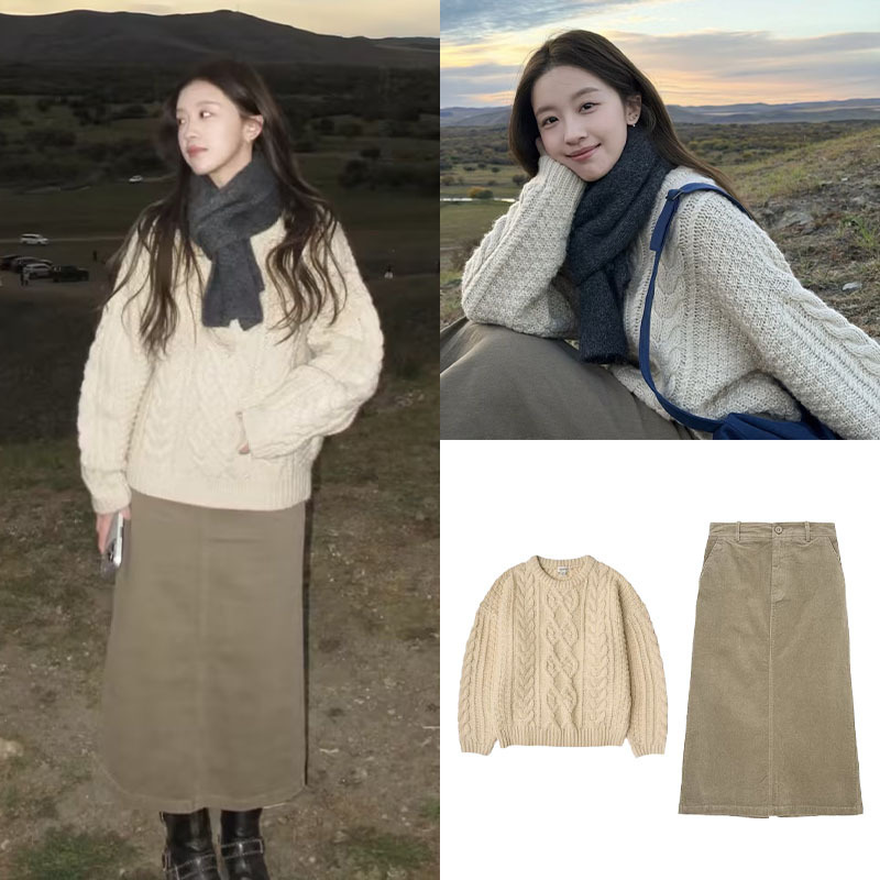 Now Available for the 2026 Autumn Season: New Korean Dongdaemun Sie*Ne Tengjie Same Style 50% Wool Cream-Colored Cable Knit Sweater Now Available for the 2026 Autumn Season: New Korean Dongdaemun Sie*Ne Tengjie Same Style 50% Wool Cream-Colored Cable Knit Sweater