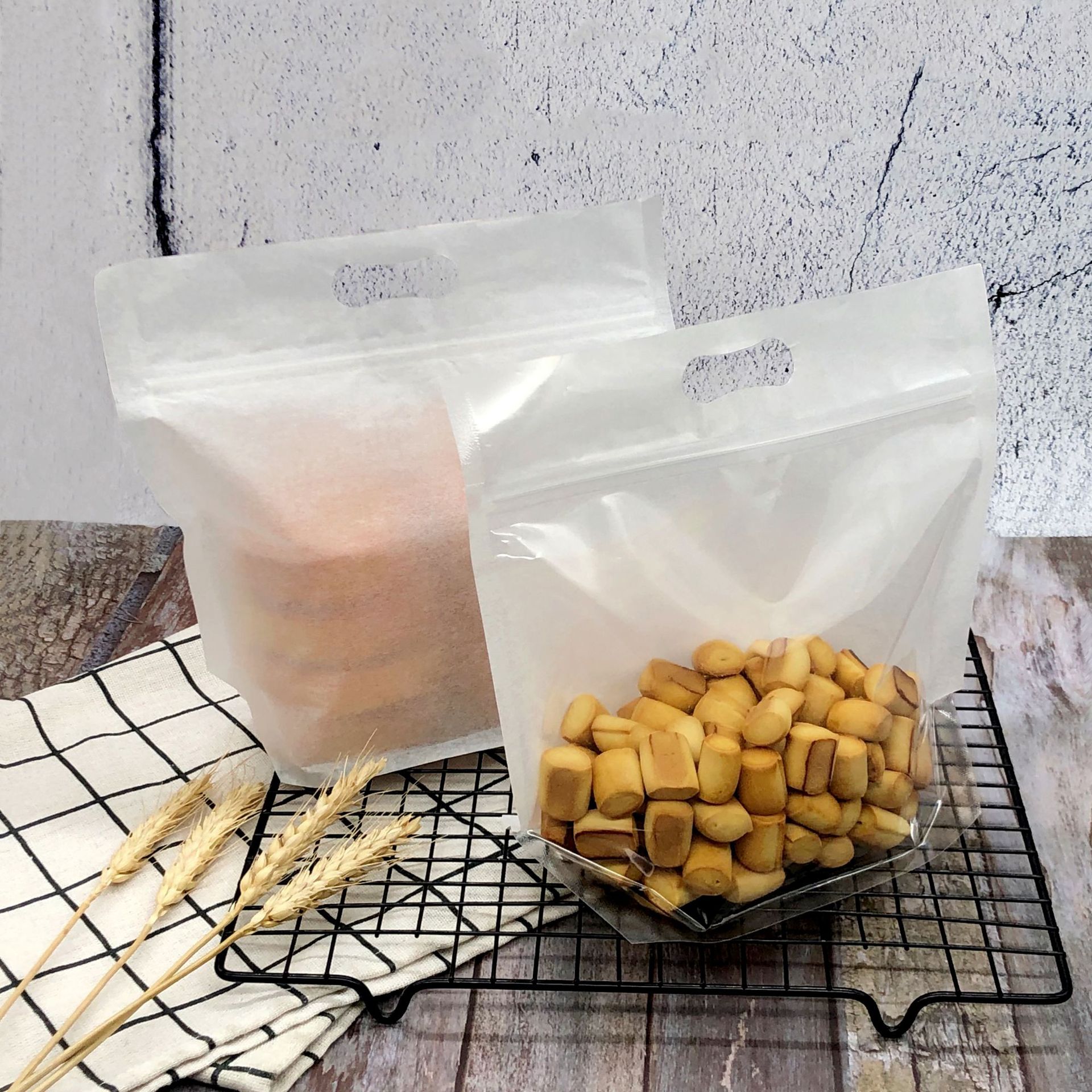 豪润烘焙包装 棉纸切角拉链袋零食小麻花石头包自制小饼干包装袋