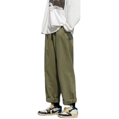 Cross-border long pants men's autumn new style Hong Kong wind loose straight tube pants teenagers solid color outer casual pants spot wholesale 