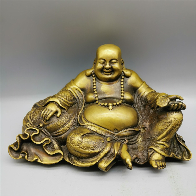 黄铜弥勒佛摆件黄铜桌面居家摆饰笑口常开大肚佛像如意佛装饰品