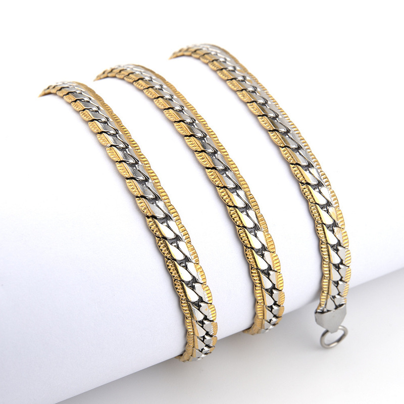 Cross-Border Hot-Selling Stainless Steel Flat Embossed Necklace, Vacuum Electroplated Cuban Chain, Embossed Nk Men's Necklace