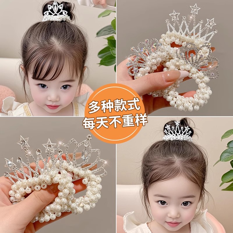 Cuerdas para el cabello de perlas para niños coronas para el cabello de bolas para el cabello de correa de correa para el cabello de princesa encantadora flor para el cabello