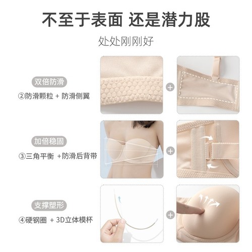 Wholesale large size strapless bra, non-slip, beautiful back, invisible, seamless, comfortable, large breast bra, thin push-up, anti-sagging
