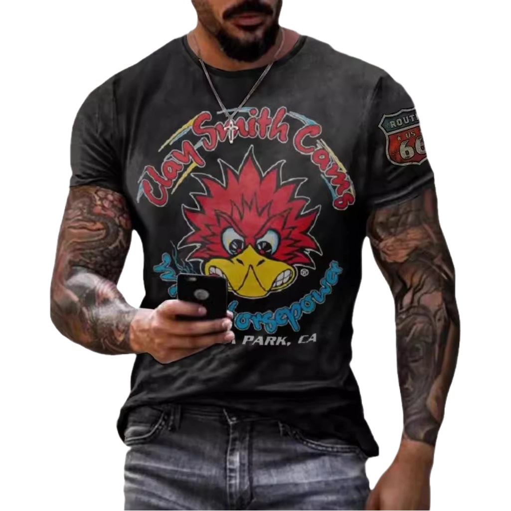 Fabricante de la fuente de los hombres de la camisa de manga corta de la calle Nueva Venta caliente de comercio electrónico transfronterizo camiseta impresa 3D arte flexible