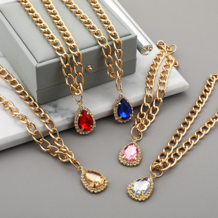 Cross-border e-commerce high-end color water drop gem pendant cat necklace puppy jewelry aluminum chain