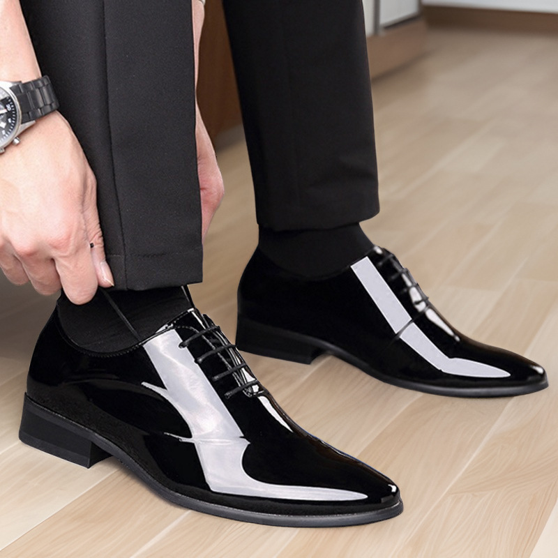 Otoño nuevo hombre vestido formal de negocios zapatos de cuero lacado puntuales juvenil de lazos de gran tamaño zapatos de hombre zapatos de boda