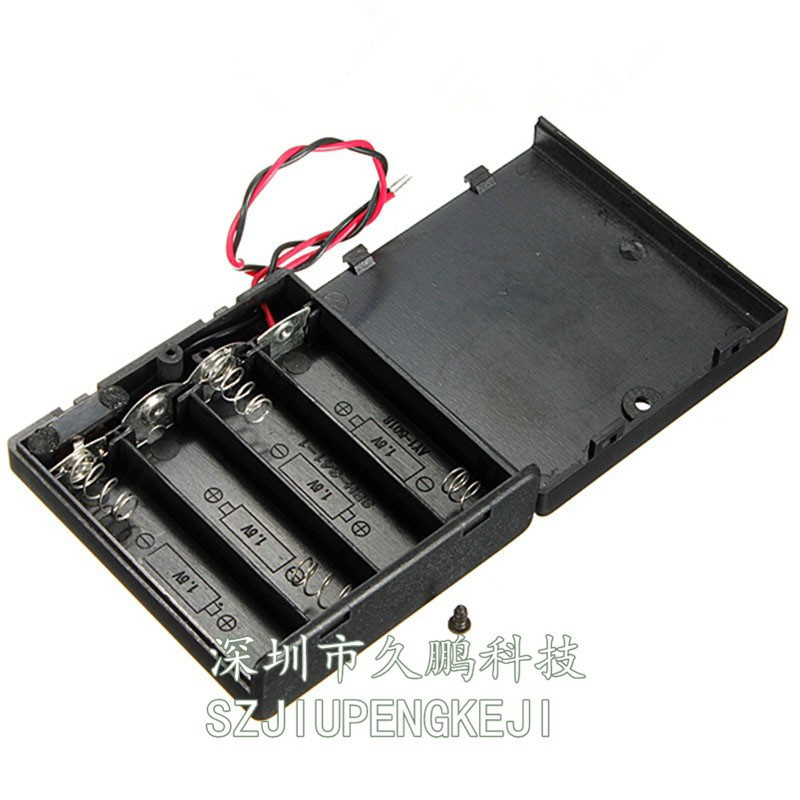 电池盒 四节五号带开关 带盖子 可装4节5号电池 带粗线