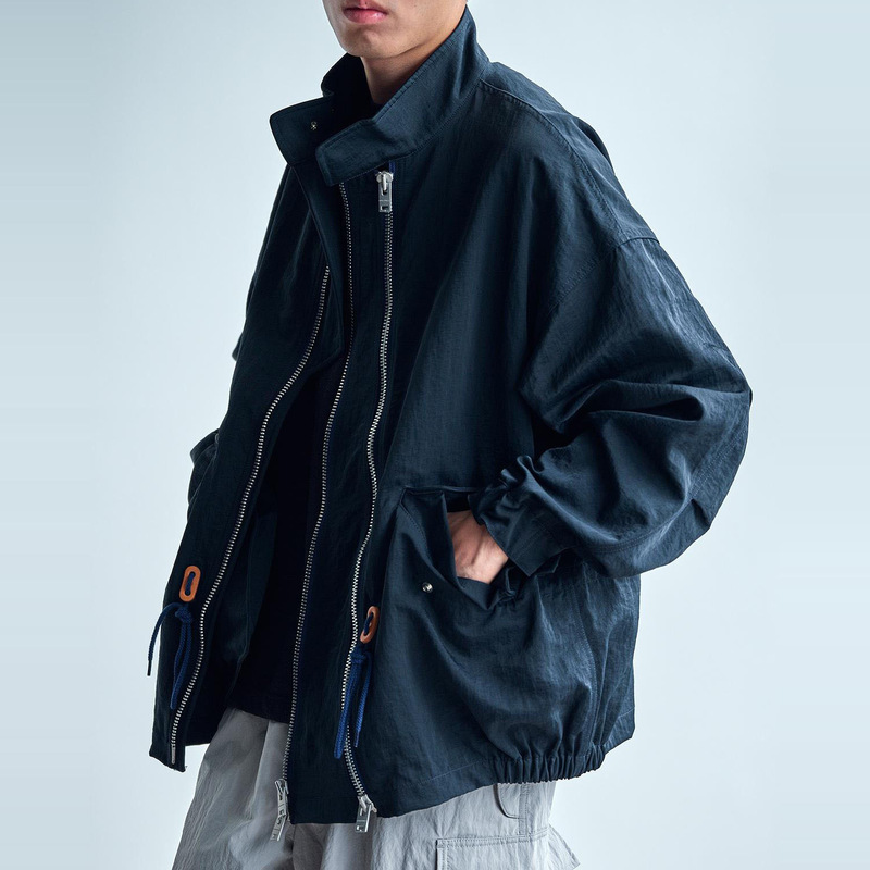 Pre-sale autumn and winter fashion nylon fabric double zipper casual jacket short coat for men
