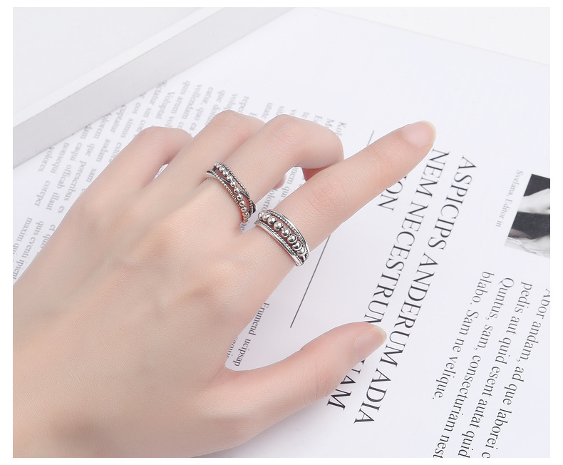 Bague de couple européenne et américaine, nouveaux bijoux à la mode, simple, ondulée, point, perles, accessoires en argent thaïlandais, bague à bouche ample_voghion.com