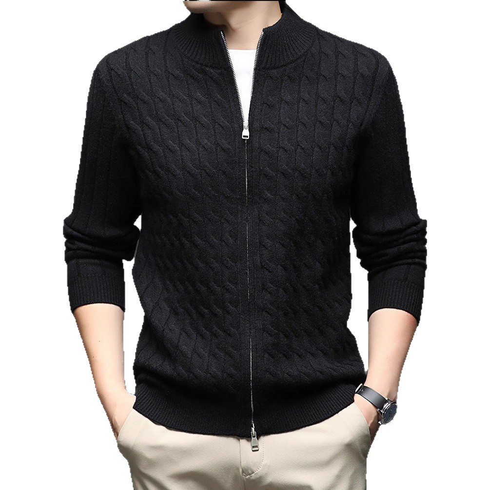 2025 chaqueta con cremallera para hombres Baidu cuello engrosado cardigan torcido otoño y invierno nuevo suéter de moda casual de hombre