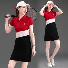 中长款短袖T恤裙子女士夏季新款时尚运动风休闲连衣裙球衣网球裙