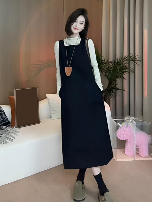 韩系chic高级感套装2025新款春秋绝美背带套装连衣裙子长裙两件套|undefined