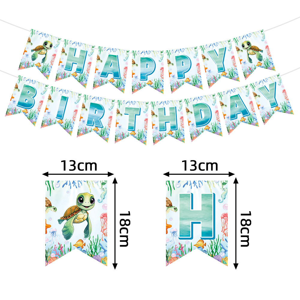 Transfronterizos nuevos tortugas tema de fiesta de cumpleaños conjunto de decoración de bandera espiral diseño de decoración de fiesta de cumpleaños