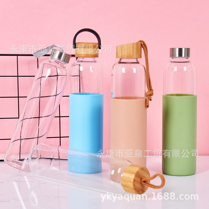 Nuevo vidrio de borosilicato transparente grueso de doble capa, taza de agua de vidrio de té de flores portátil para exteriores, logotipo de impresión de regalo