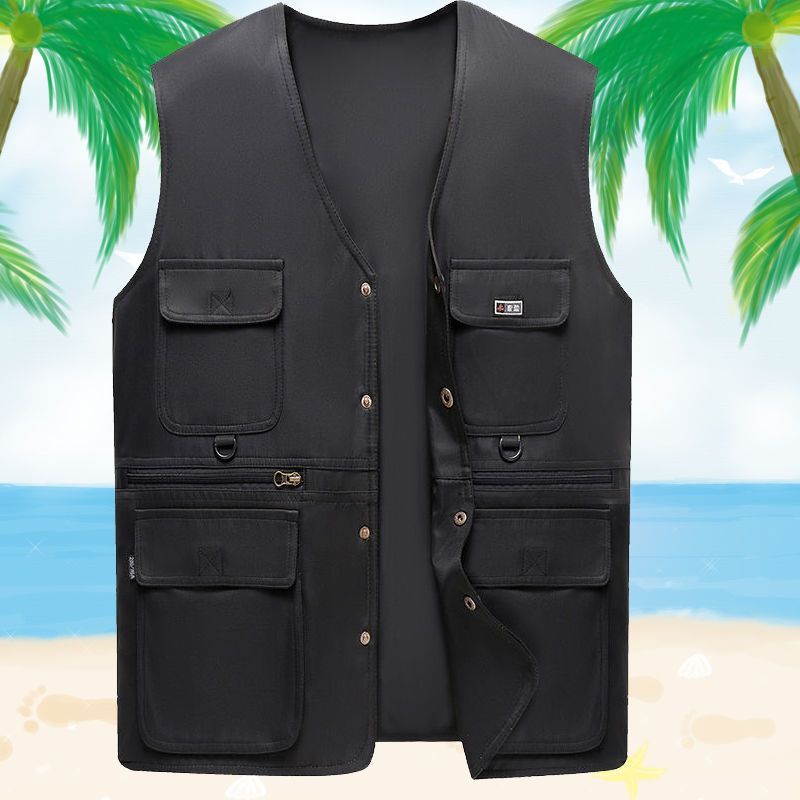 포켓 지퍼 얇은 조끼#:【블랙】