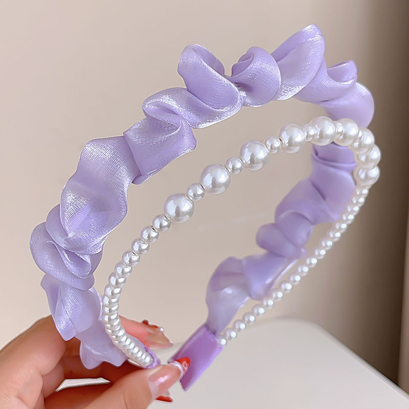 Purple pearl pleated headband