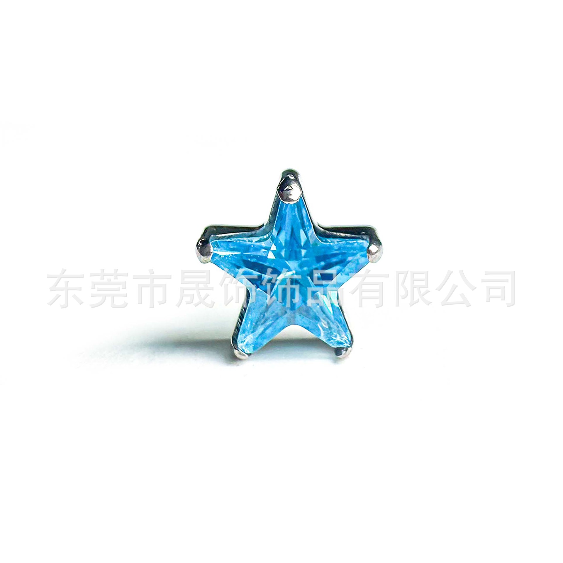 F136钛满钻星星镶5A锆石耳钉唇钉G23钛合金人体穿刺饰品耳骨钉