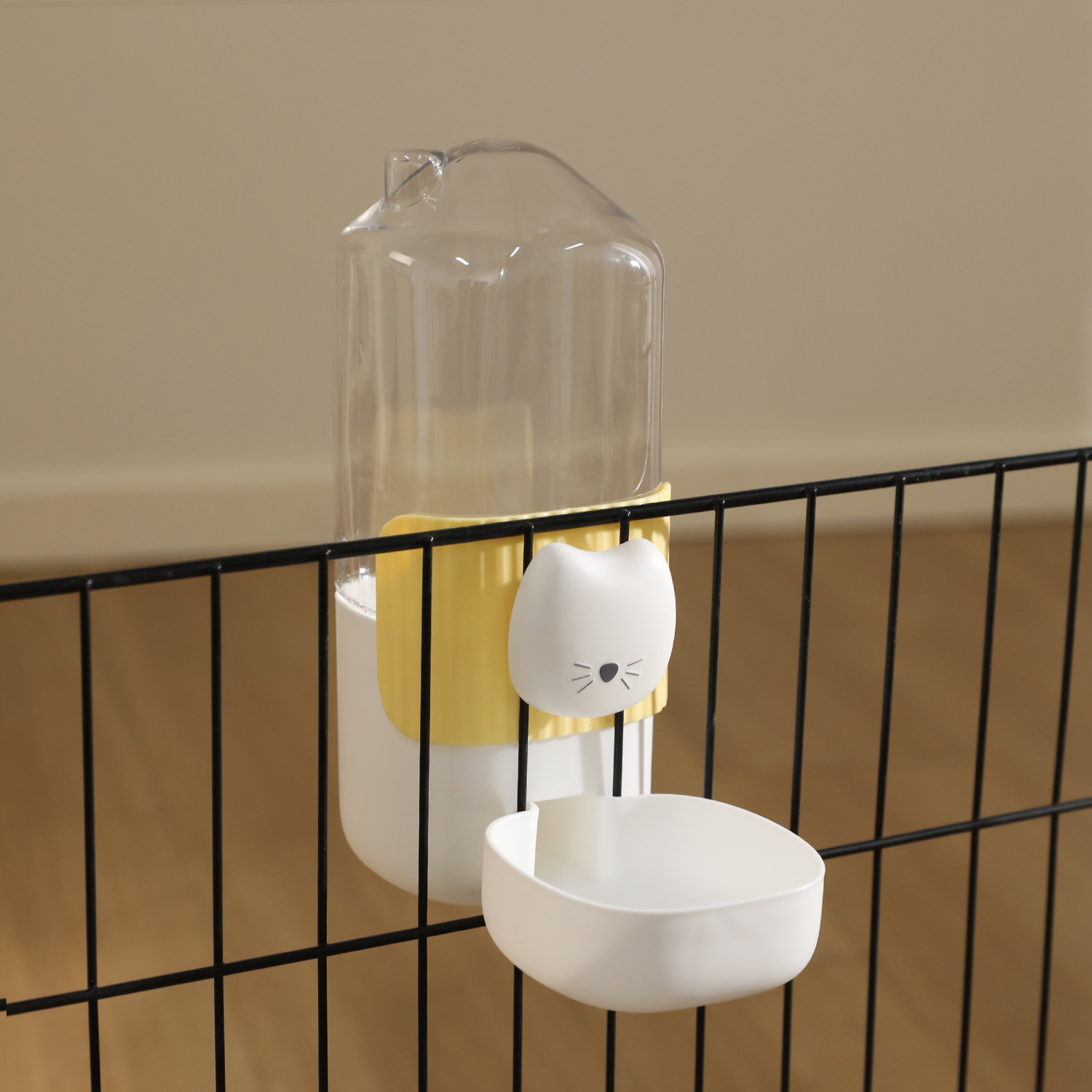 Lavabo para perros colgante fijo, jaula para perros, cara de gato colgante, alimentador de agua automático, cuenco para perros, anti-volteo