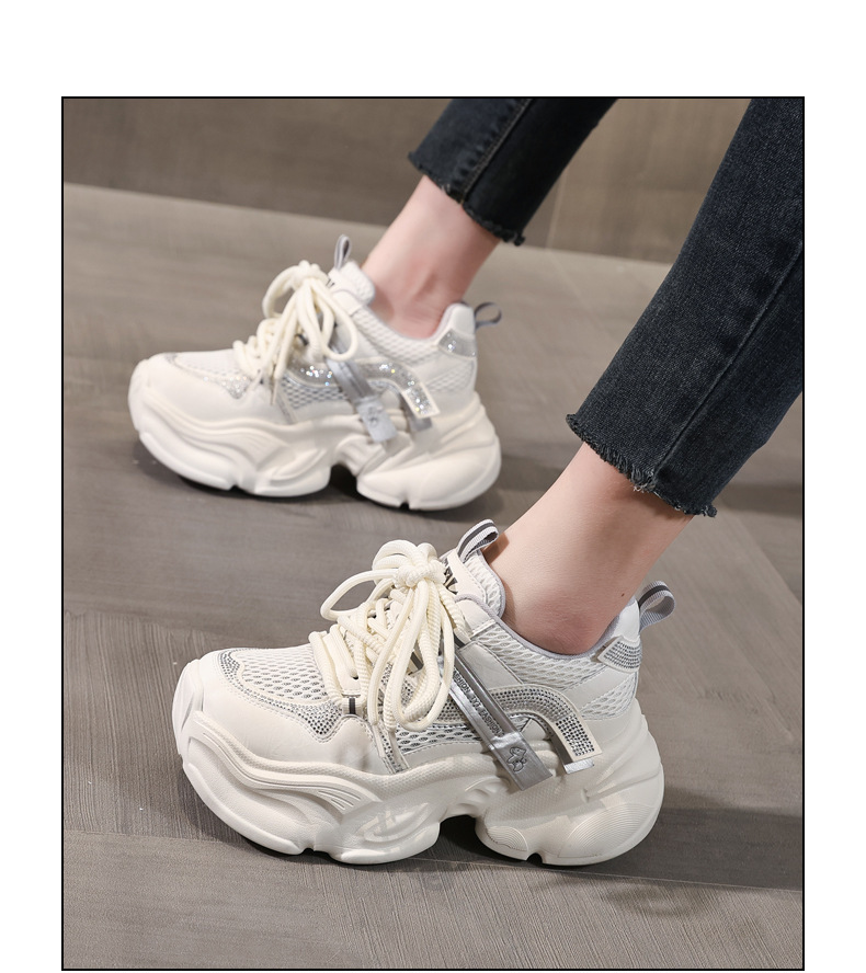 Giày sneaker nữ đế dày chunky lưới thoáng khí tăng chiều cao — Xám tím chi tiết 15