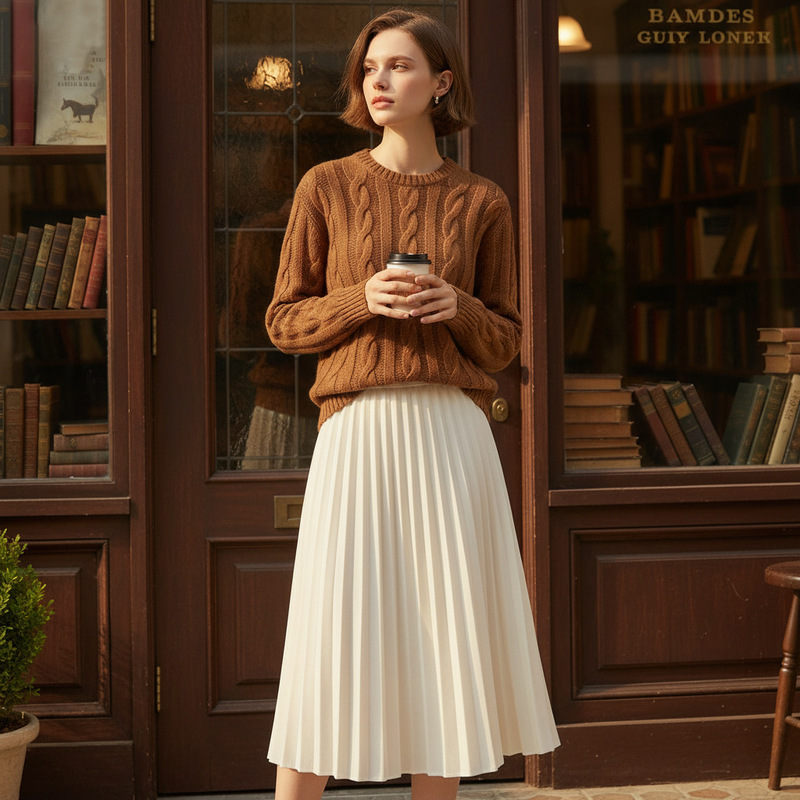 Cos Same Style Camel Wool Sweater for Women, Autumn and Winter 26 New Model, Round Neck Cable Knit Wool Sweater, Loose Fit Base Layer Cos Same Style Camel Wool Sweater for Women, Autumn and Winter 26 New Model, Round Neck Cable Knit Wool Sweater, Loose Fit Base Layer
