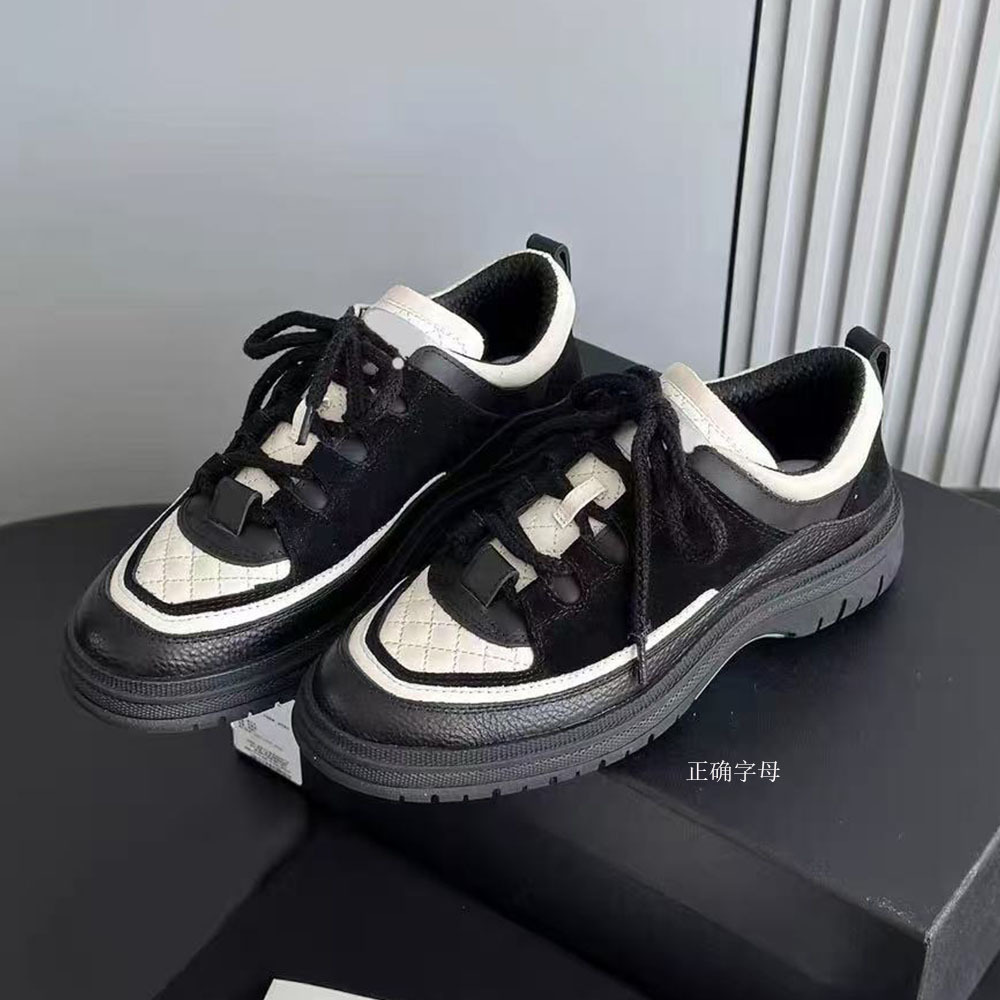 High-End 2026 New Style Chanel-Inspired Color-Blocked Thick-Soled Height-Increasing Casual German Training Shoes Panda Shoes Dad Shoes for Women European and American Foreign Trade