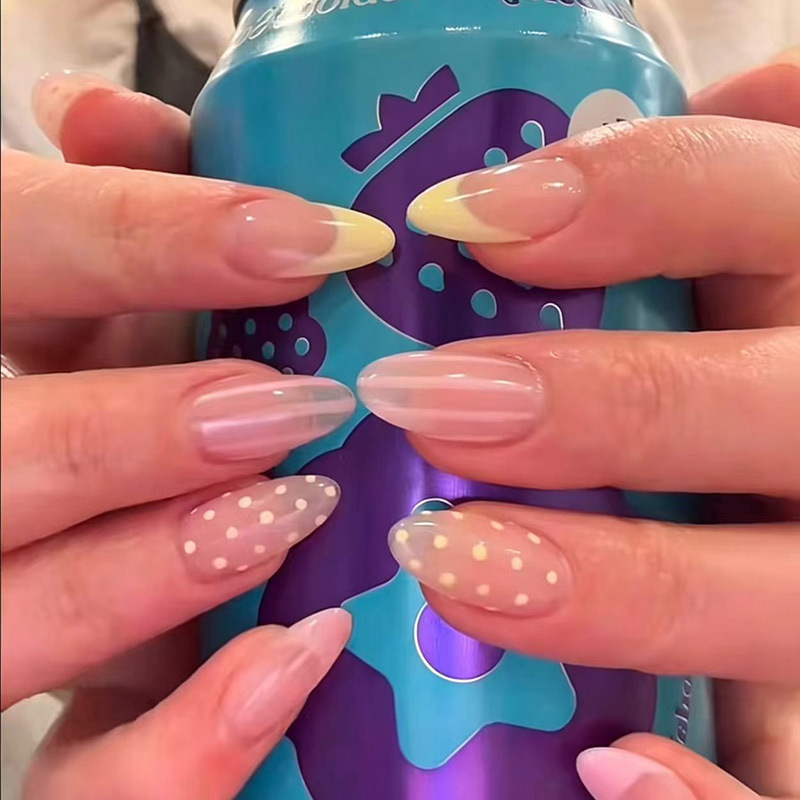 French-Style Press-On Nails with Sweet and Cool Polka Dot Design, Almond-Shaped Short Nail Tips, Manicure Fake Nails French-Style Press-On Nails with Sweet and Cool Polka Dot Design, Almond-Shaped Short Nail Tips, Manicure Fake Nails