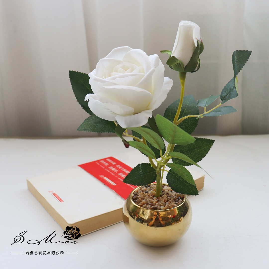 Flores falsas de alta calidad europea rosa bonsai flor de moda decoración creativa plantación verde artificial simulación maceta image 10