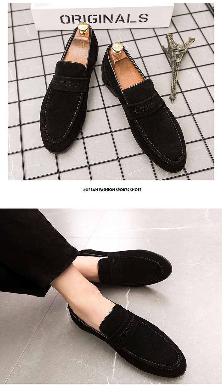 Large Size Men's Lazy Leather Shoes British Style Casual Daily Loafers Simple Suede Slip-on Fashionable Shoes_vogvips.com