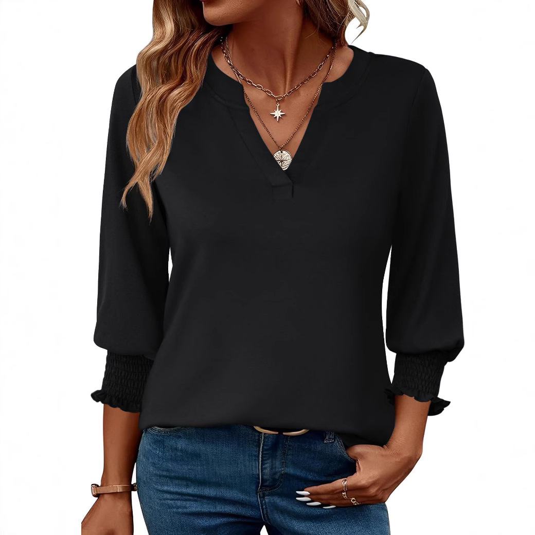 European And American Cross-border Women's 2026 Fashion Top, Three-quarter Sleeve Floral Print Casual Shirt, Summer_ecoleips.com