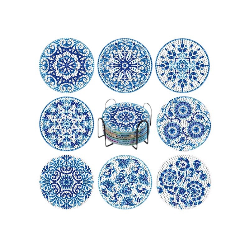 Taza de pintura de diamante personalizada almohadilla de taza de perforación completa almohadilla de aislamiento térmico redonda almohadilla de mesa de comedor de animales DIY forma especial almohadilla de taza con estante al por mayor