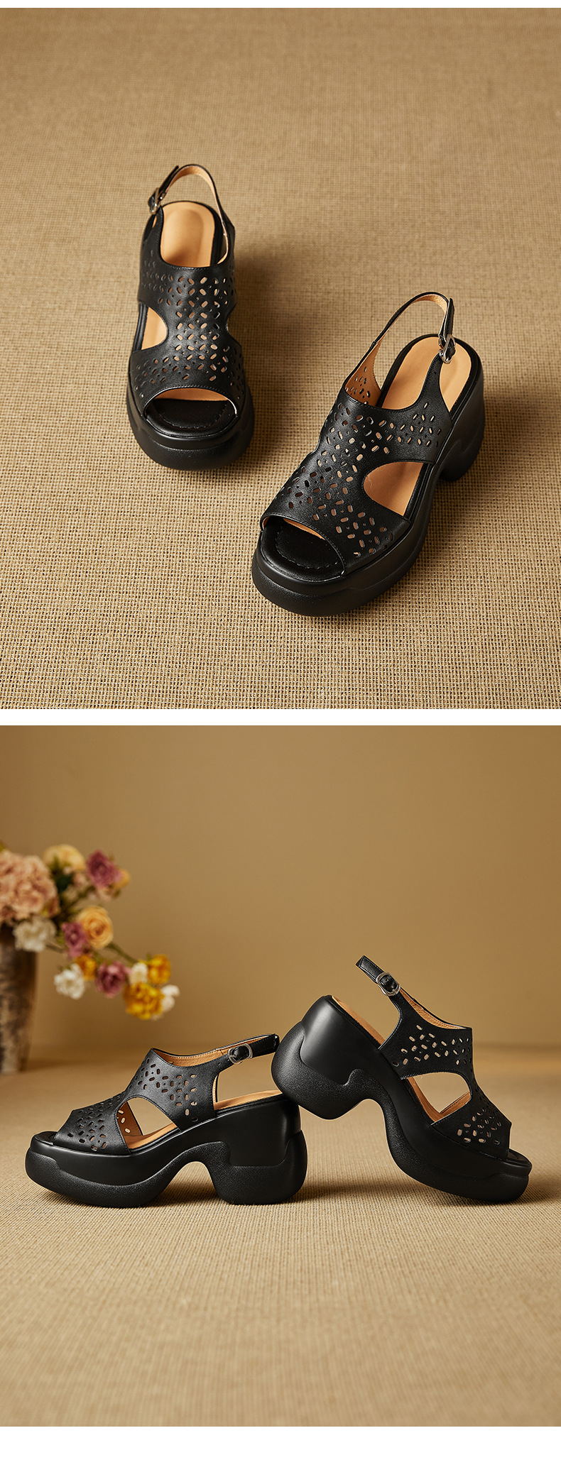 Sandal cao gót nữ quai ngang đế xuồng gót 9 cm — đen chi tiết 11