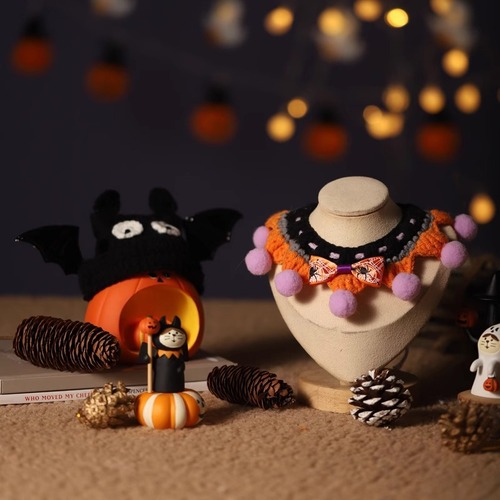 Cat clothes Halloween bib pet collar funny bib hand-woven puppet gold gradient cat accessories