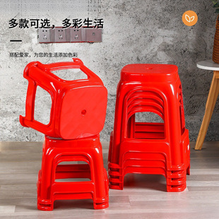 Plastic Stools for Home Use, High Stools, Square Stools, Wholesale Red Thickened Adult Plastic Stackable Stools