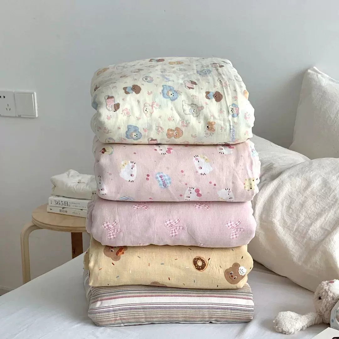 单被套纯棉纱布单人双人小清新小碎花单品亲肤裸睡A类全棉双层纱