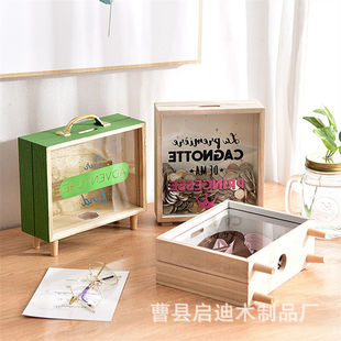 Ins Wooden Piggy Bank Large Capacity Children and Girls Cute Piggy Bank Creative Desktop Ornaments Jewelry