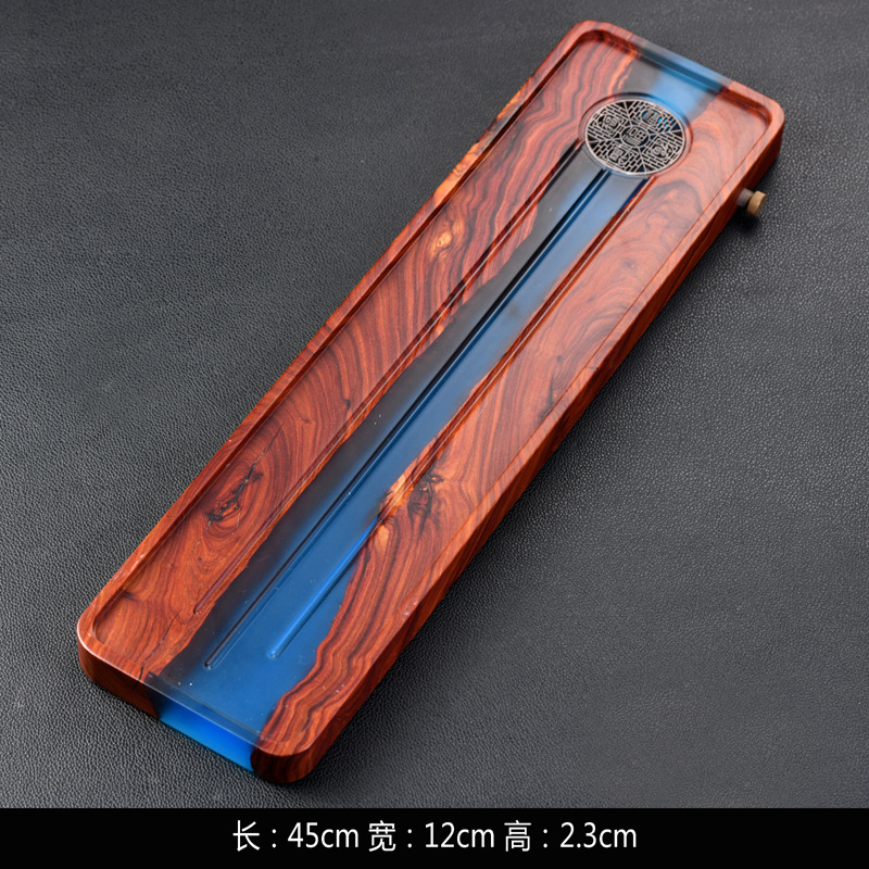 Bandeja de té de resina de sándalo rojo de hoja pequeña bandeja de té de madera maciza Oficina húmeda y seca juego de té creativo de doble uso simple lujo ligero