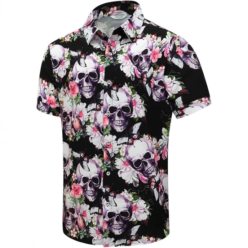 Shelucki Hawaiian Men's Shirt, Neutral Summer Beach Casual Short Sleeve Button down Shirt, Printed Brown