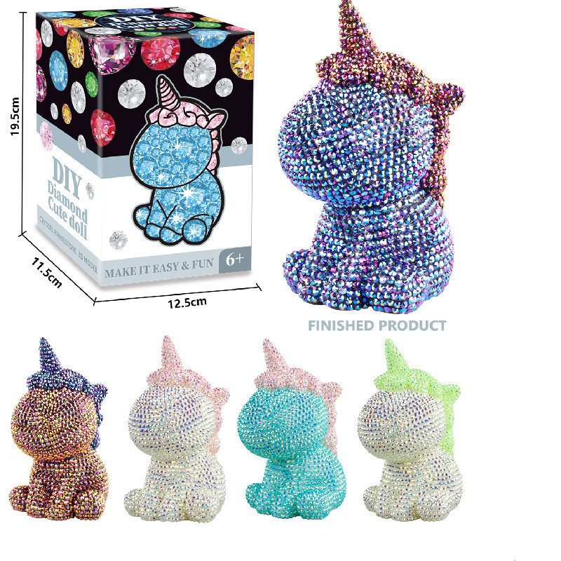 Adorno de resina con diamantes DIY, figuras de oso, unicornio y ciervo decoradas con cristales, manualidad artesanal brillante