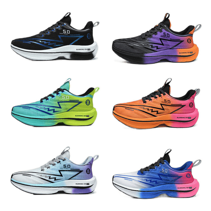 2025 nuevas parejas transfronterizas palomitas de maíz placas de carbono zapatillas para correr con fricción de malla zapatillas para correr con sonido