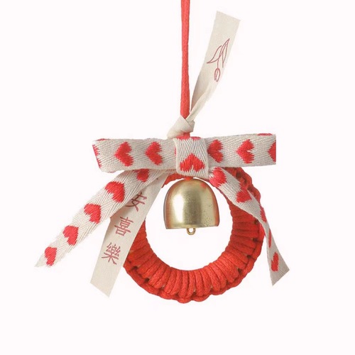 Red festive New Year festival woven ring bell car hanging peace joy blessing pendant bow wall hanging