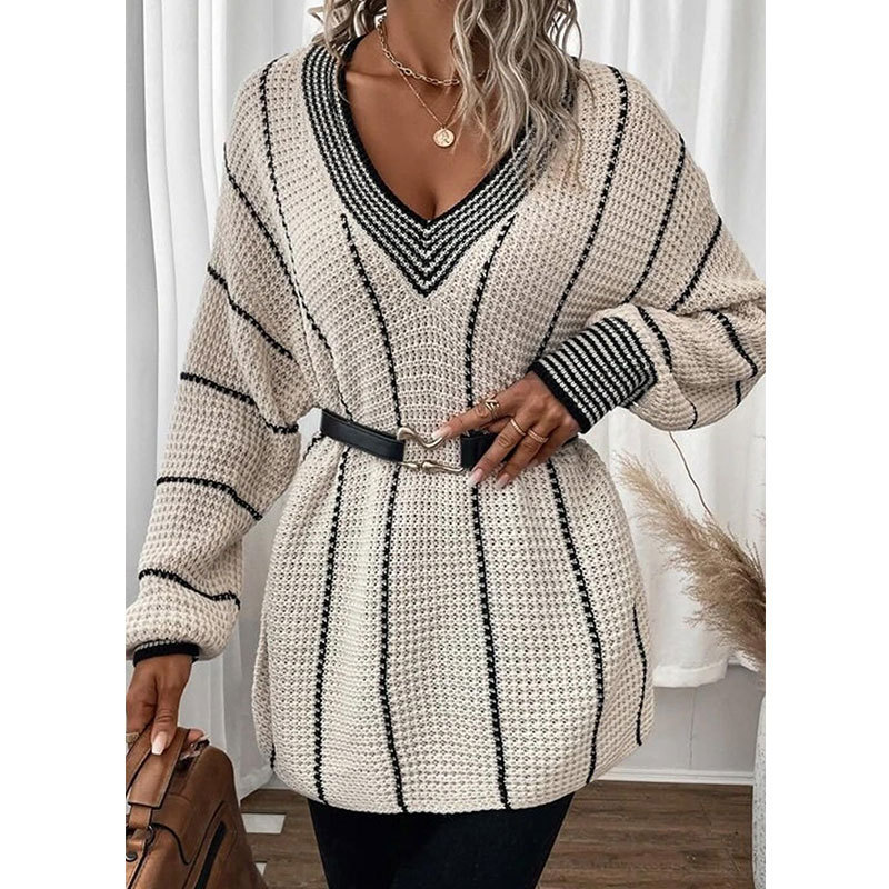 Europa y Estados Unidos transfronterizos Amazon otoño y invierno nuevo cuello en V vertical suéter suelto ropa de mujer Aliexpress moda jersey superior image 3