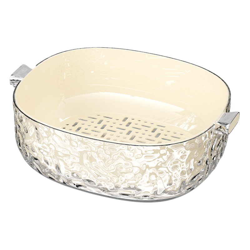 Doble capa de lavado de verduras cesta de drenaje multifuncional cocina hogar nuevo plato de fruta sala de estar cesta de lavado de verduras